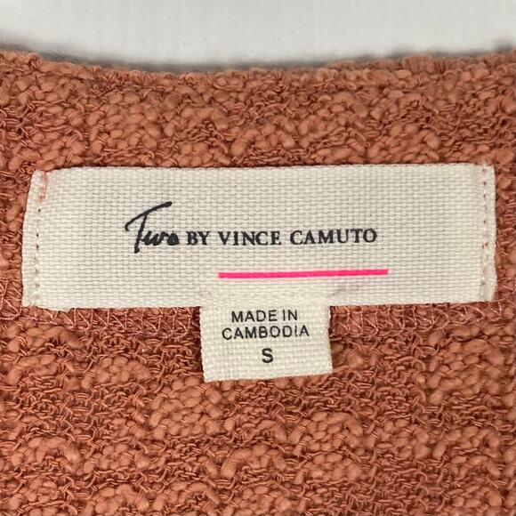 NWOT TWO BY VINCE CAMUTO Cardigan S Burnt Orange Slub Knit Raw Hem Cotton Blend - Picture 4 of 9